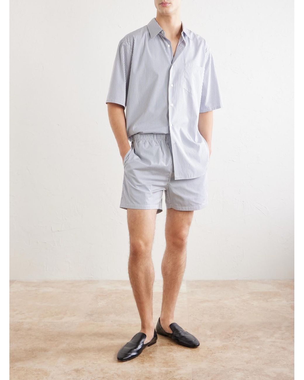 Saint Laurent Blue Logo-embroidered Striped Cotton-poplin Shirt for men