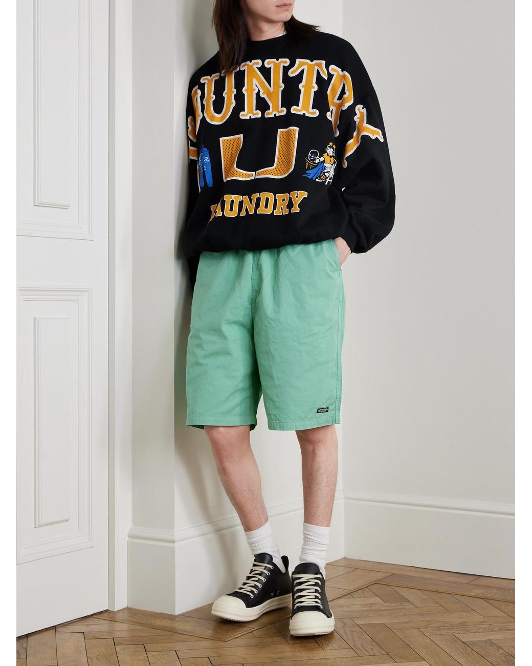 Kapital Green Easy Wide-leg Belted Cotton-twill Shorts for men