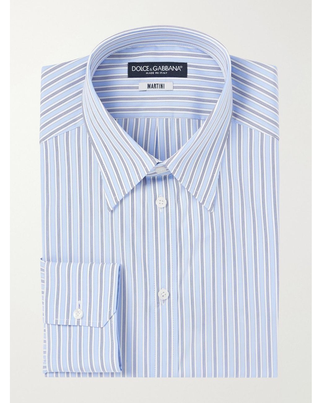 Dolce & Gabbana Blue Classic-Collar Striped Cotton-Poplin Shirt for men