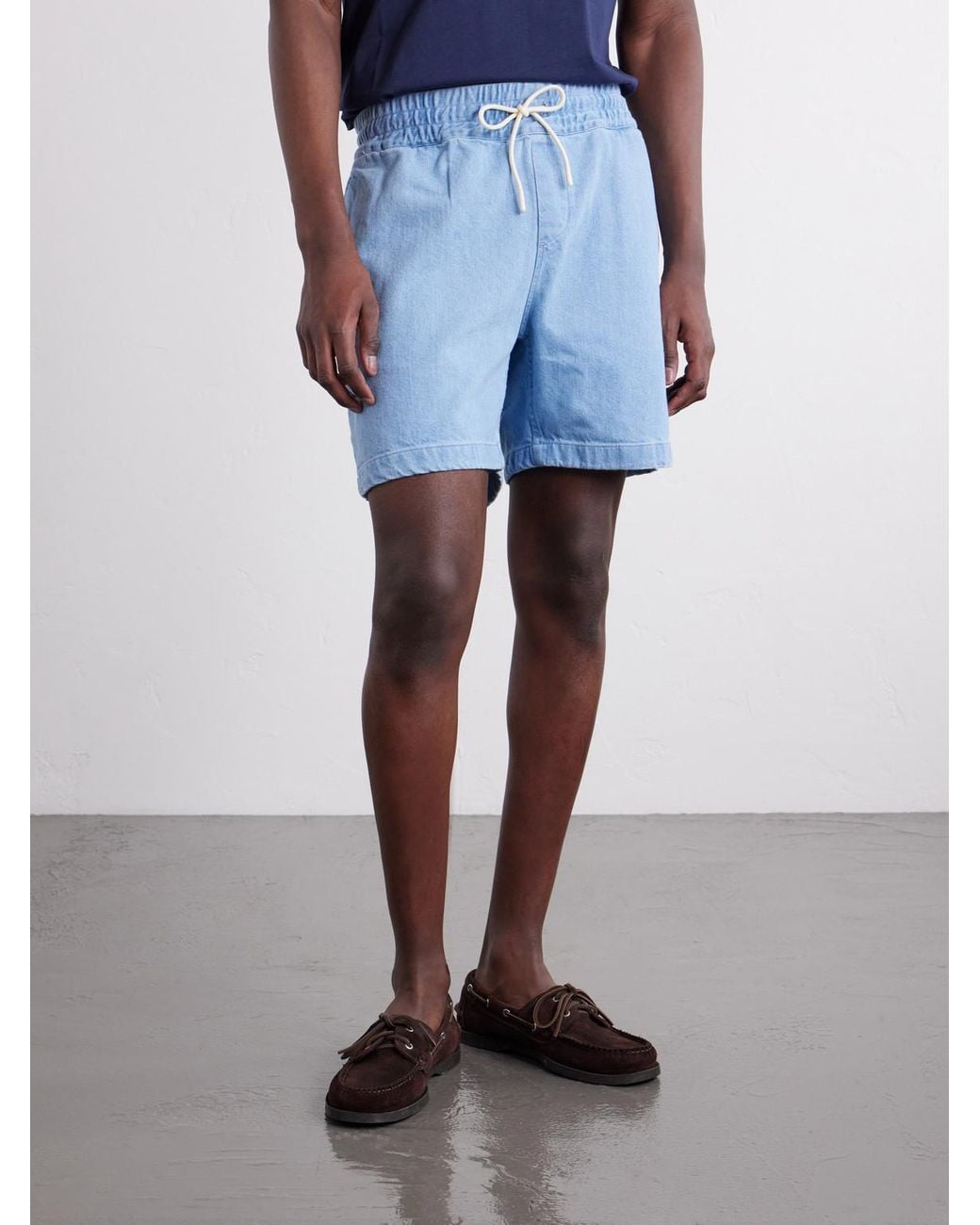 Portuguese Flannel Blue Straight-leg Denim Drawstring Shorts for men