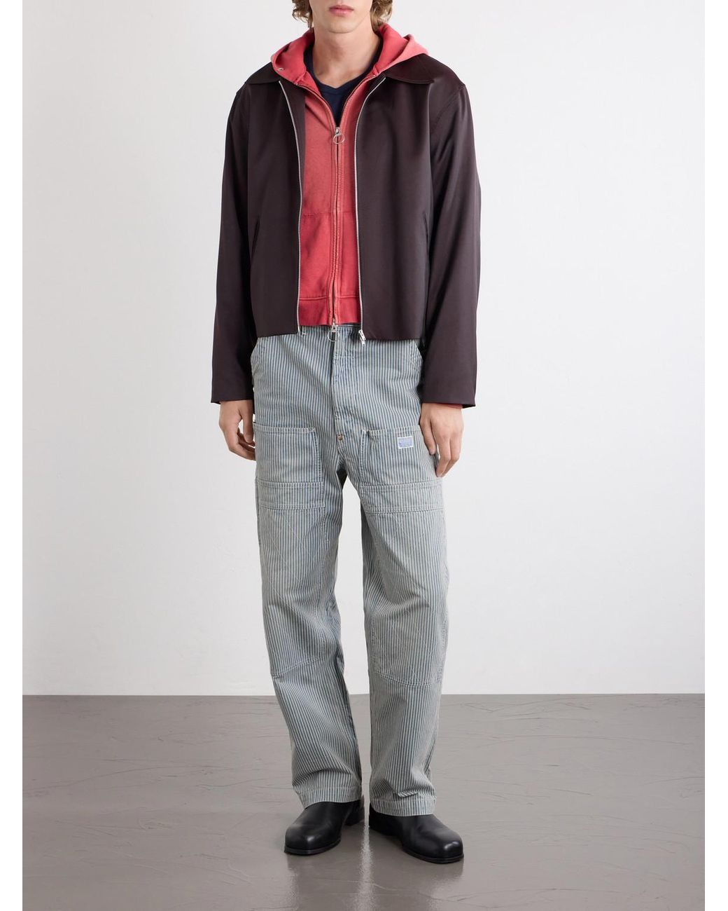 Kapital Gray Liberty Hickoree Lumber Straight-Leg Striped Cotton-Canvas Trousers for men
