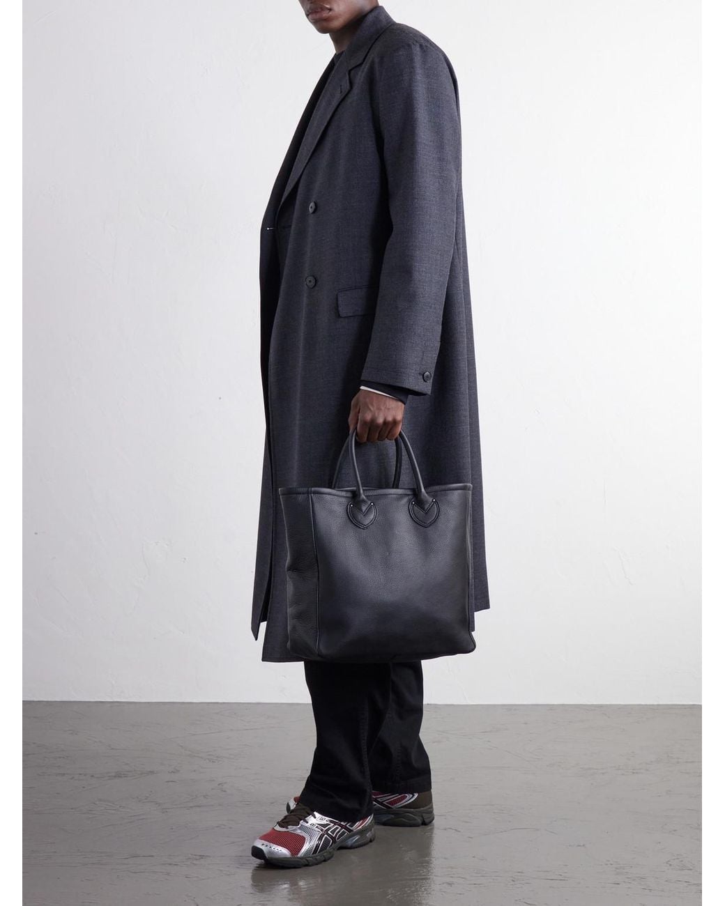 Orslow Black Leather Tote Bag for men