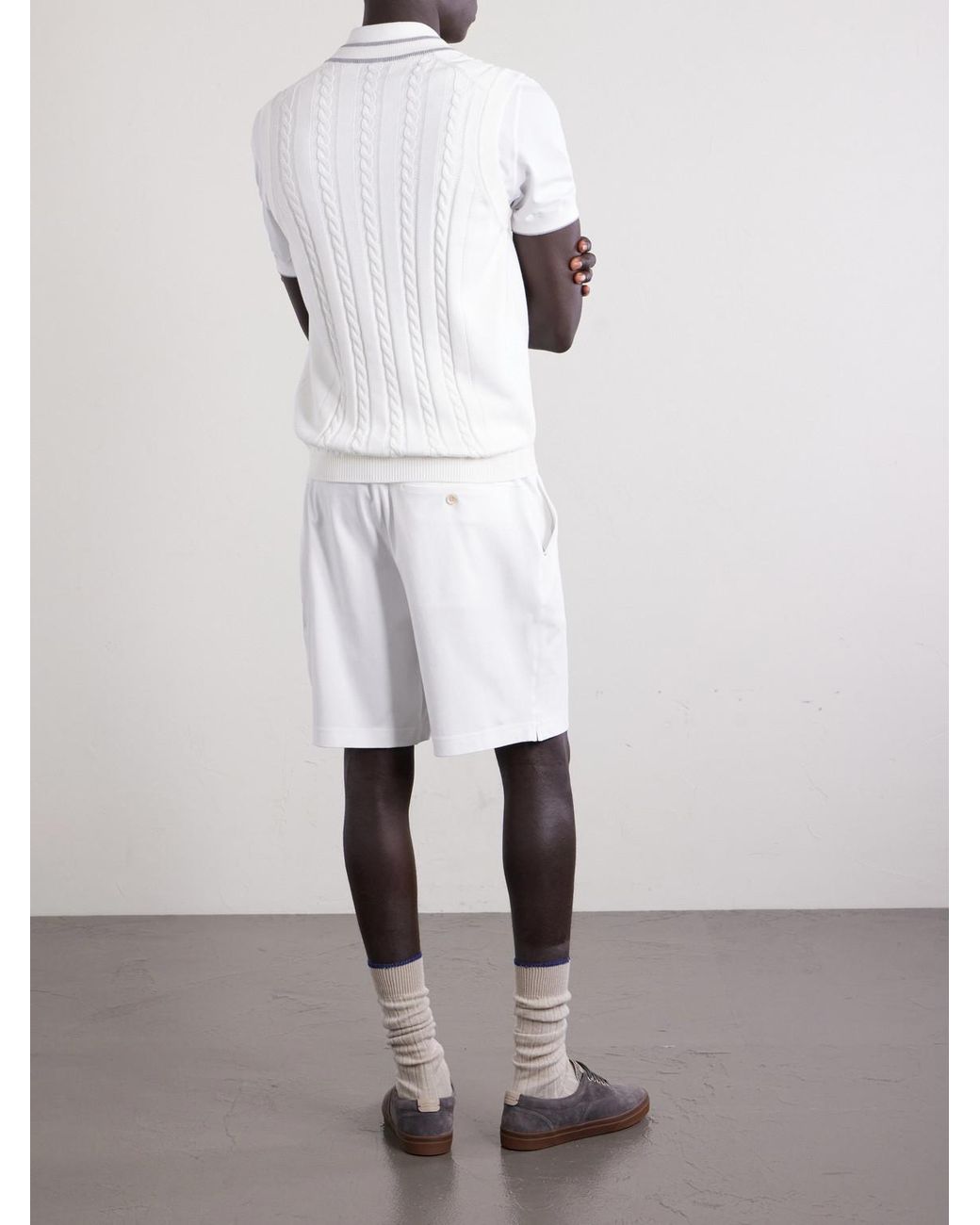 Brunello Cucinelli White Logo-Appliquéd Cotton Sweater Vest for men