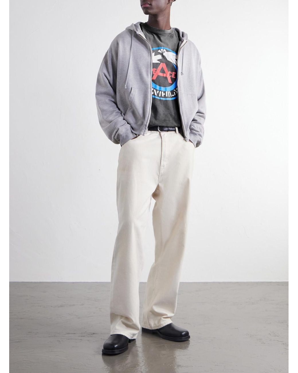 SAINT Mxxxxxx Gray Peace Printed Distressed Cotton-Jersey T-Shirt for men