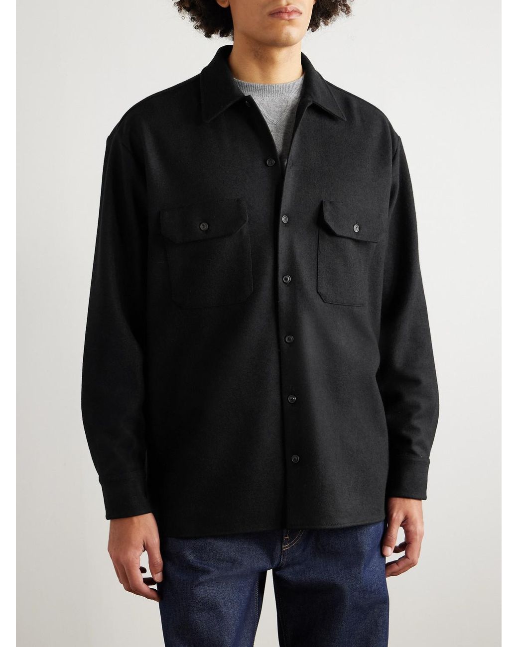 Ghiaia Black Wool Overshirt for men