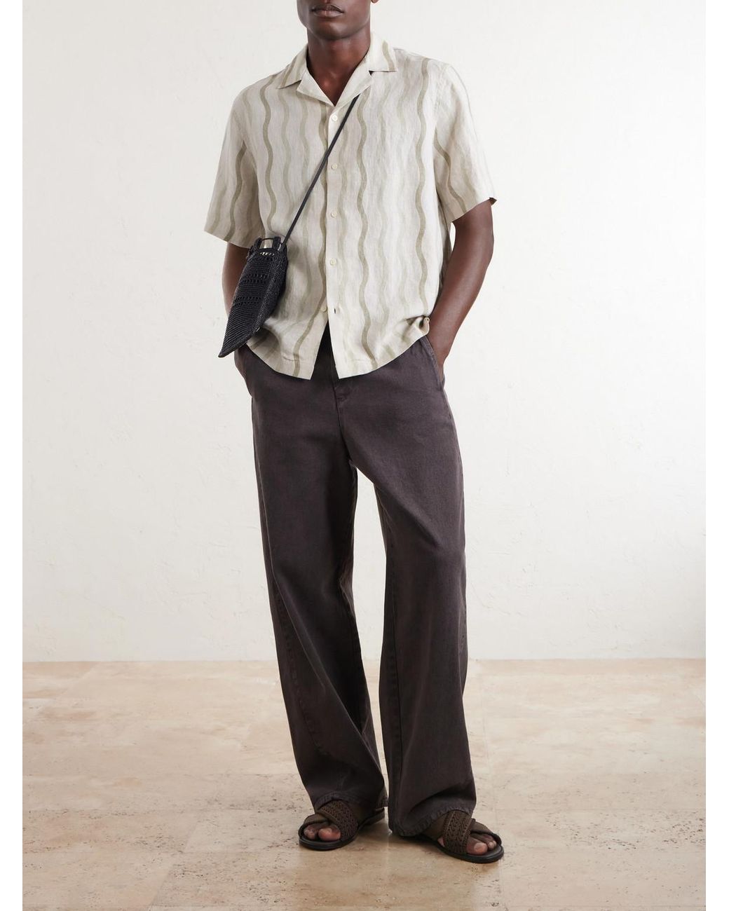 Frescobol Carioca Natural Roberto Camp-collar Striped Linen Shirt for men