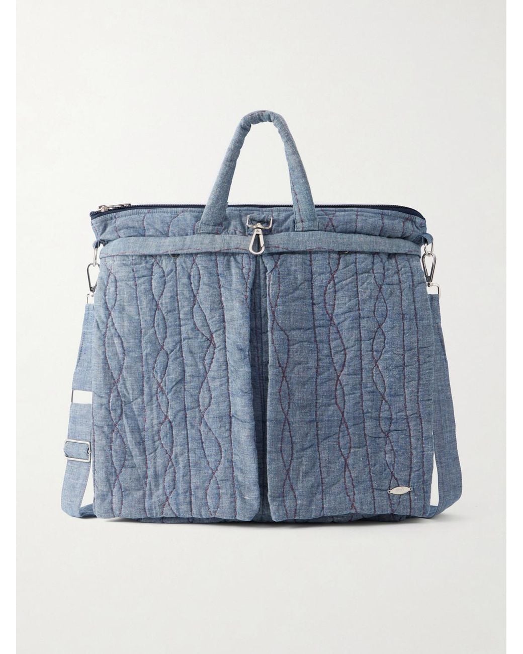 Kardo Blue Embroidered Cotton-Chambray Tote Bag for men