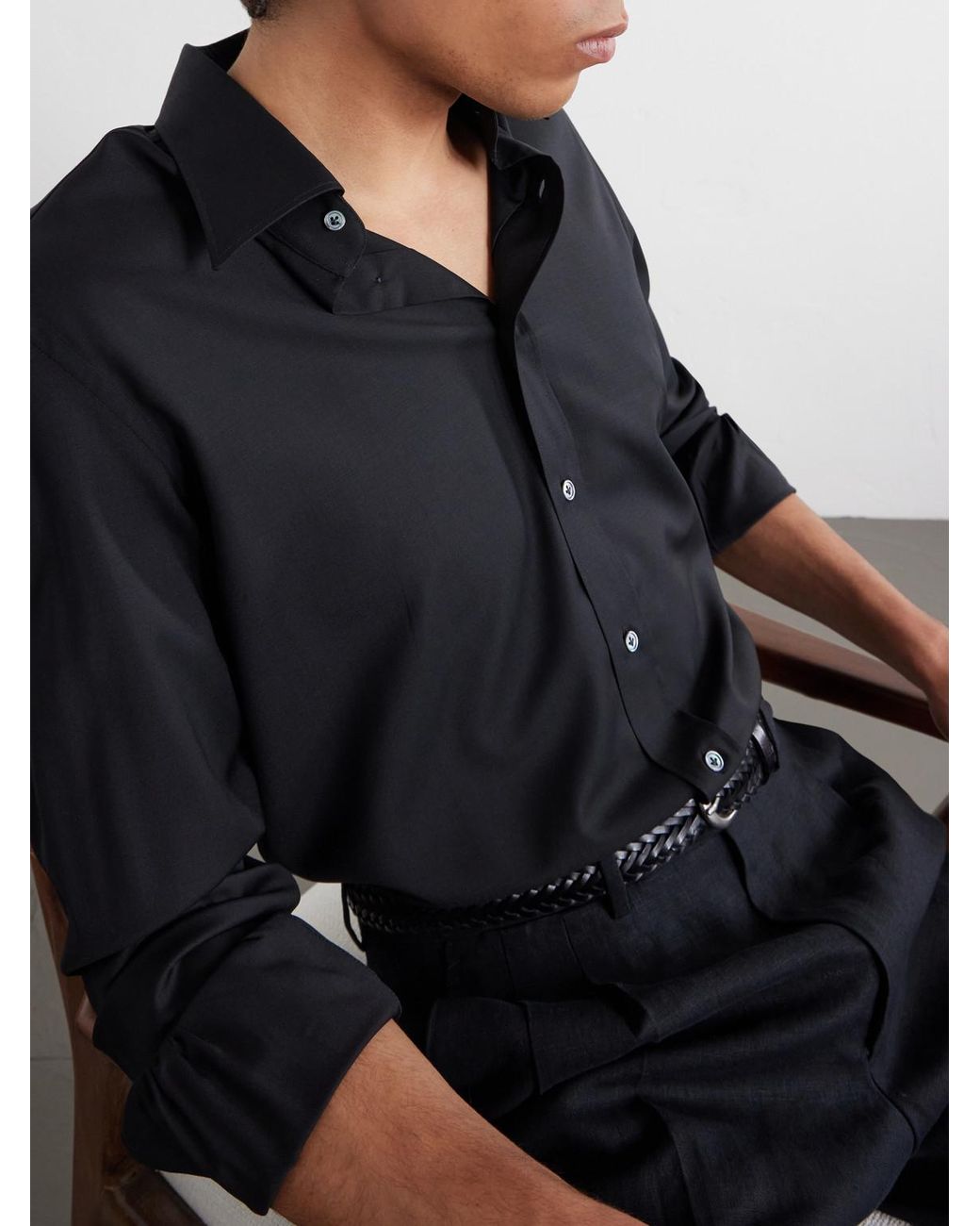 Thom Sweeney Blue Wool Shirt for men