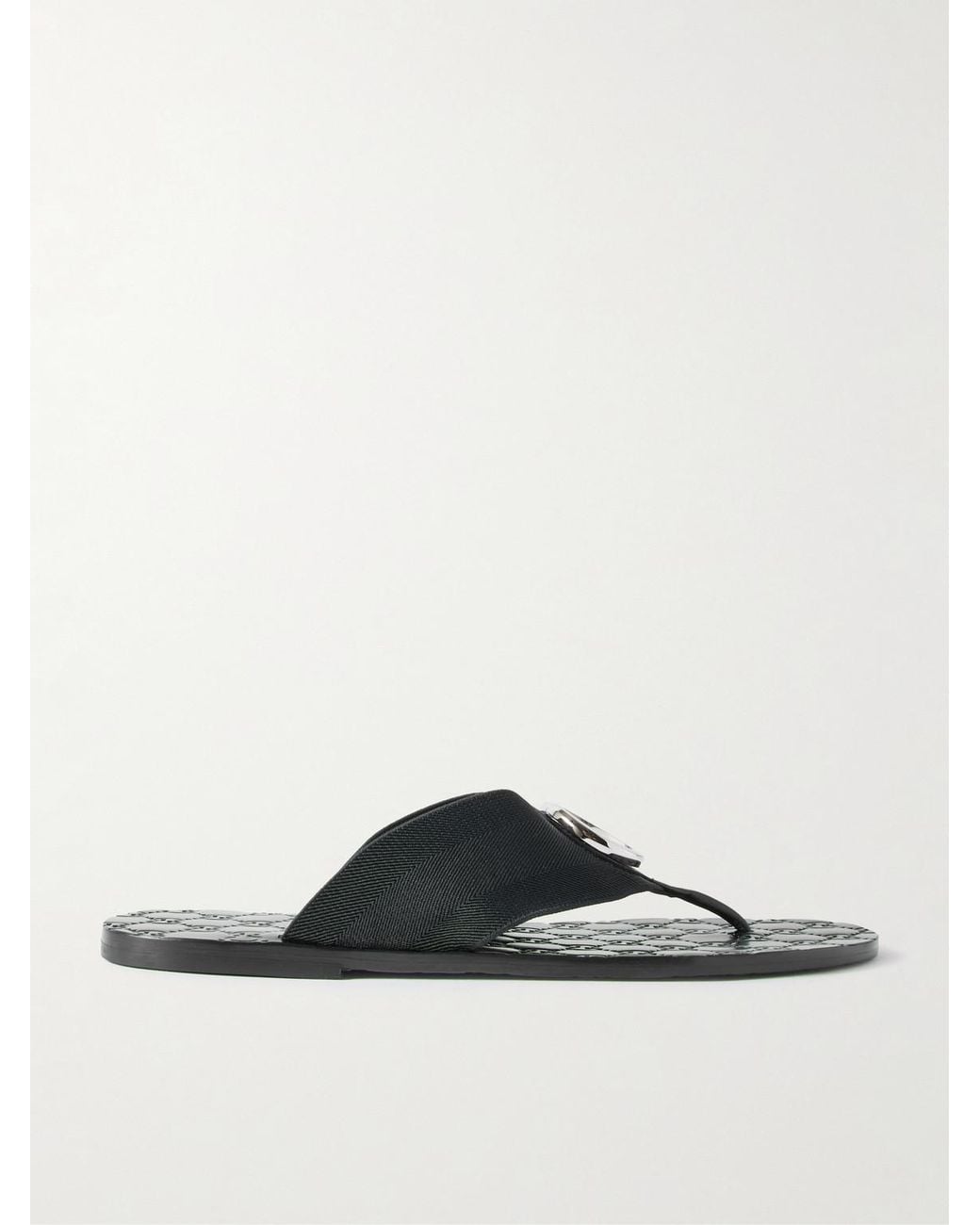 Gucci Black Riviera Logo-Embellished Leather And Elastic Flip Flops for men