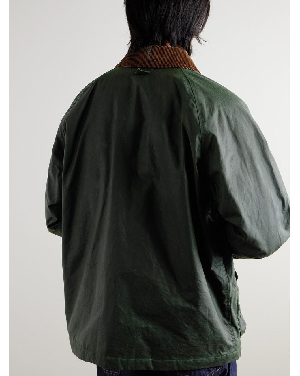 Drake's Green Corduroy-Trimmed Waxed-Cotton Jacket for men