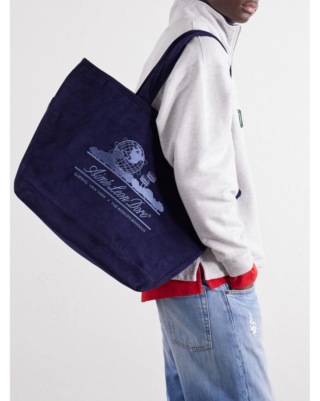 Aimé Leon Dore Blue Logo-Embroidered Cotton-Corduroy Tote for men