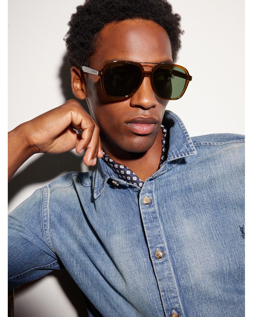Saint Laurent Green Double-bridge Square-frame Acetate Sunglasses for men