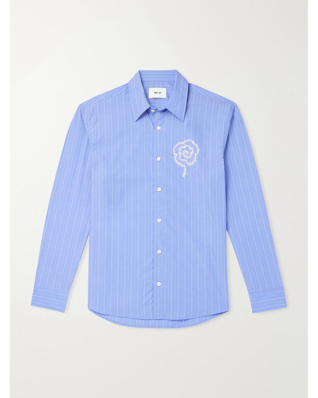 NN07 Blue Quinsy App 5322 Embroidered Striped Supima Cotton-Poplin Shirt for men