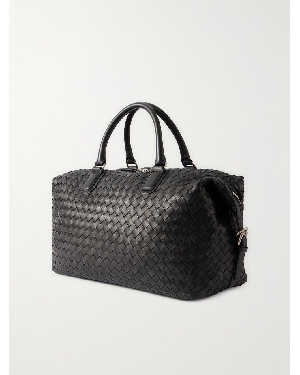 Officine Creative Black Woven Leather Weekend Bag for men