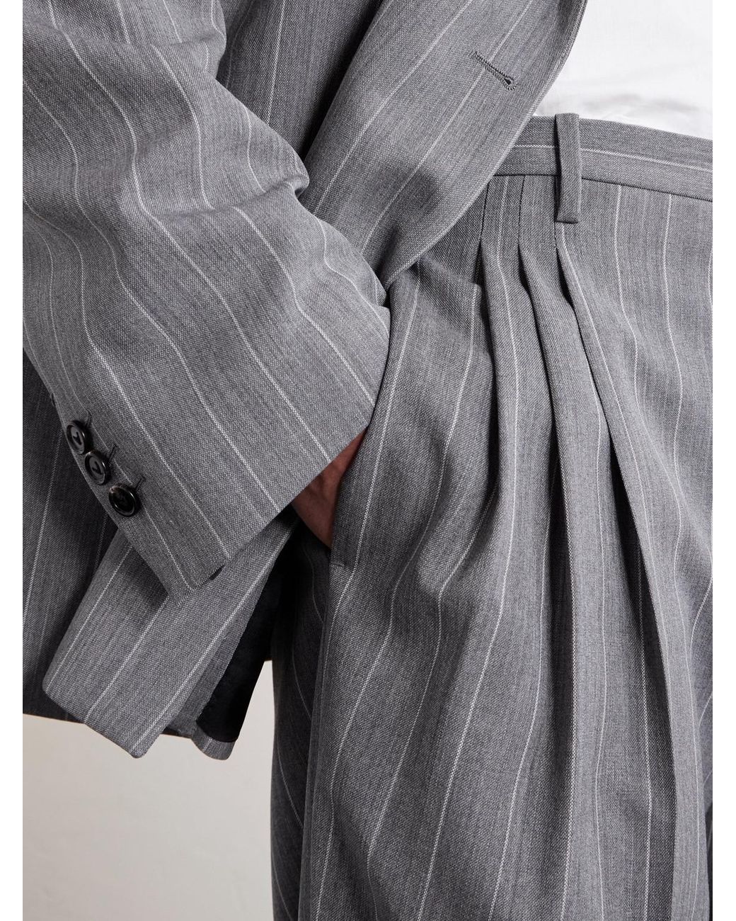 Bottega Veneta Gray Tapered-leg Pinstriped Wool Trousers for men