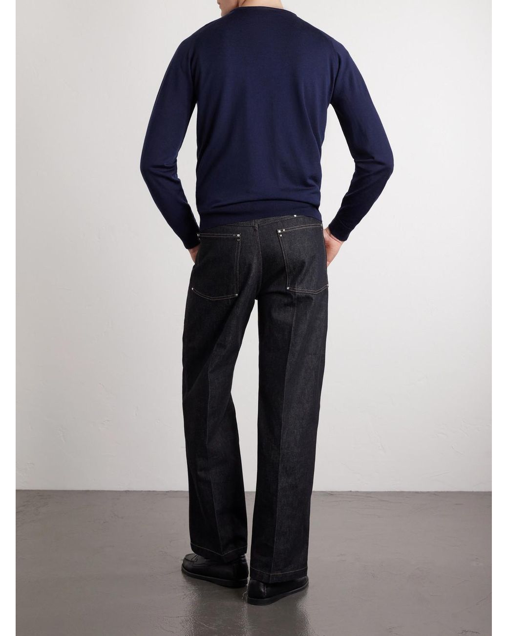 John Smedley Blue Lundy Slim-Fit Merino Wool Sweater for men