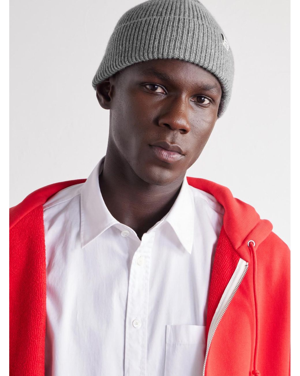 Totême Gray Cashmere Ribbed Beanie for men
