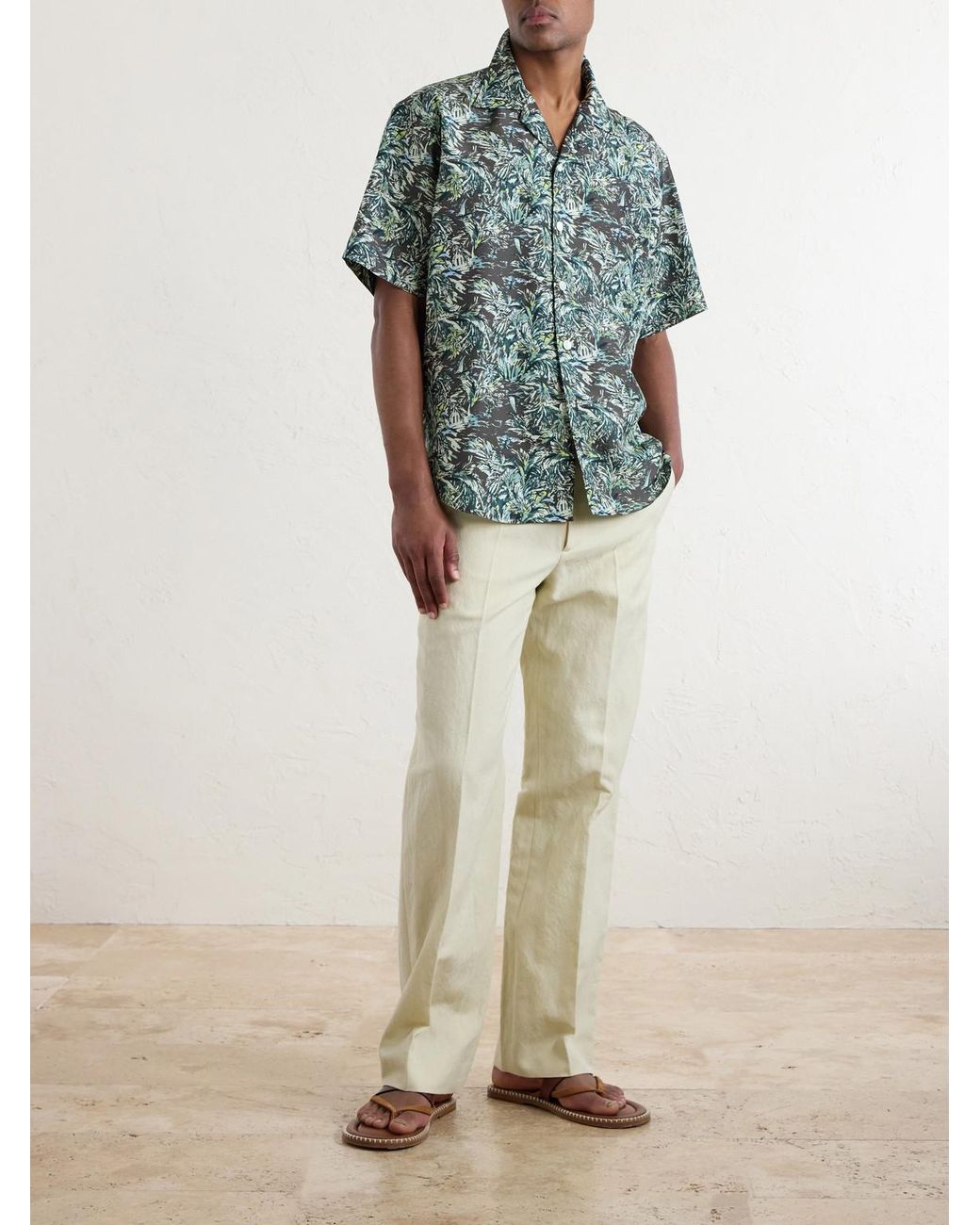 Auralee Blue Printed Silk Satin Shirt for men