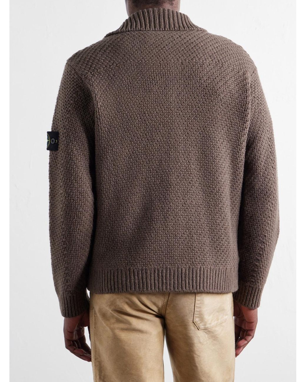 Stone Island Brown Basket-Stitch Wool-Blend Cardigan for men