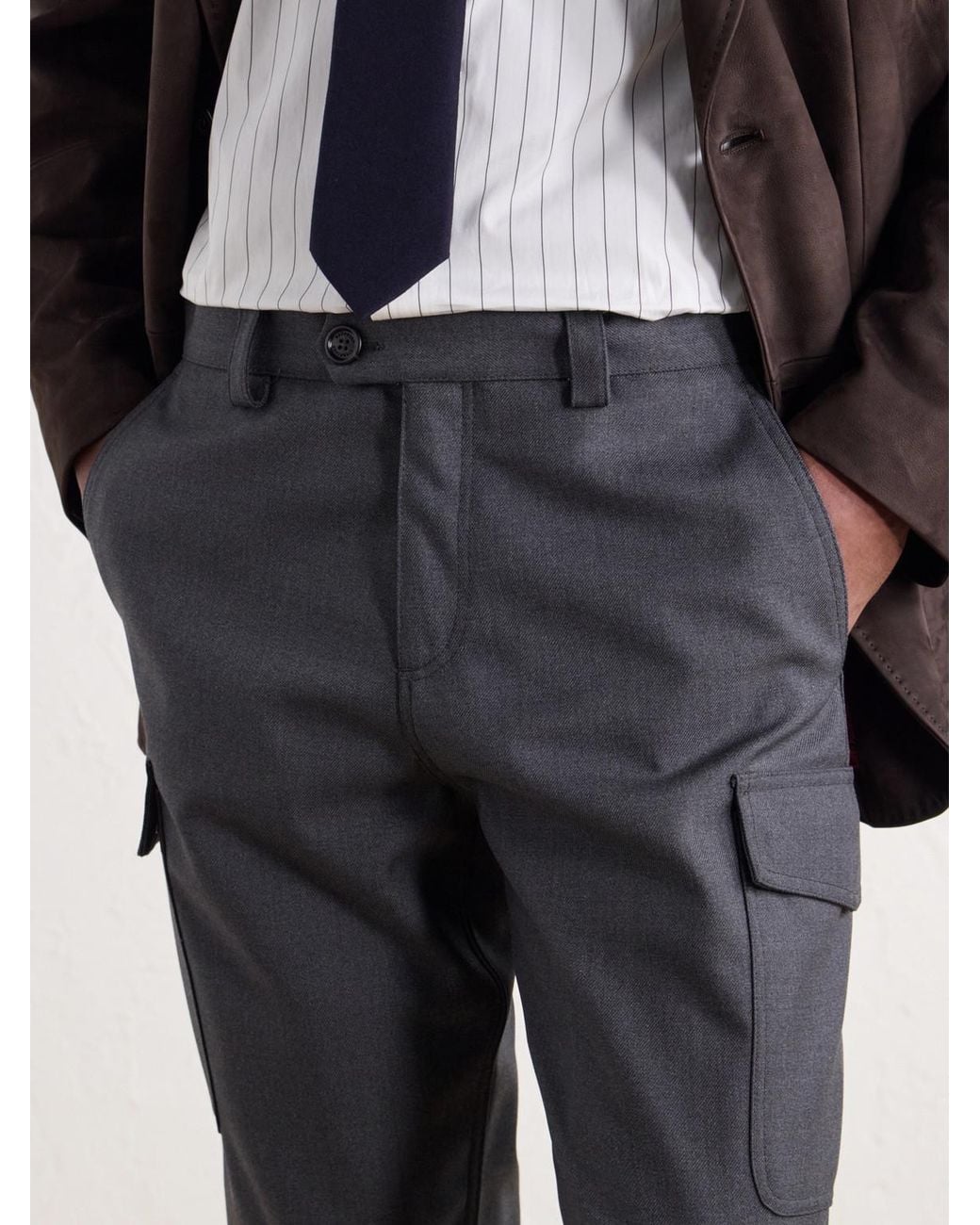 Brunello Cucinelli Blue Tapered Virgin Wool-Twill Cargo Trousers for men