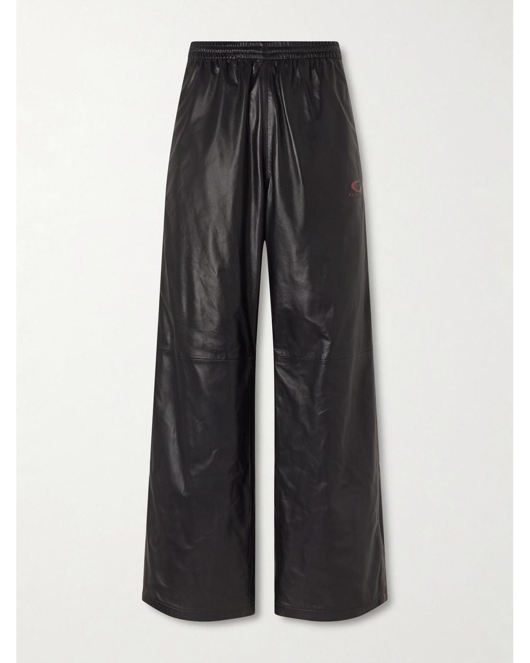 Balenciaga Black Straight-Leg Logo-Print Leather Sweatpants for men