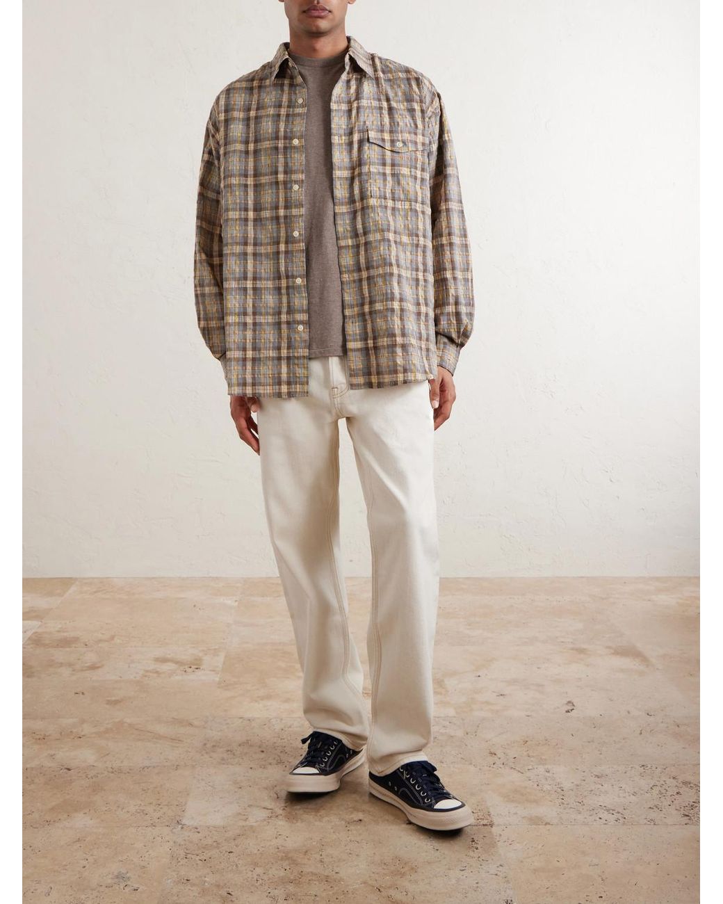FRIZMWORKS Brown Checked Woven Shirt for men