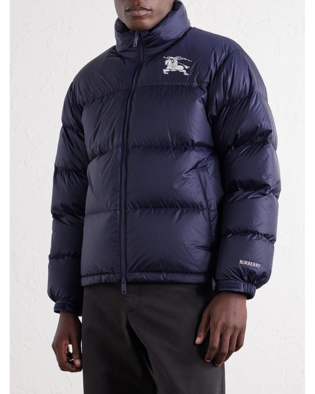 Burberry Blue Highlands Logo-Embroidered Quilted Shell Down Jacket for men