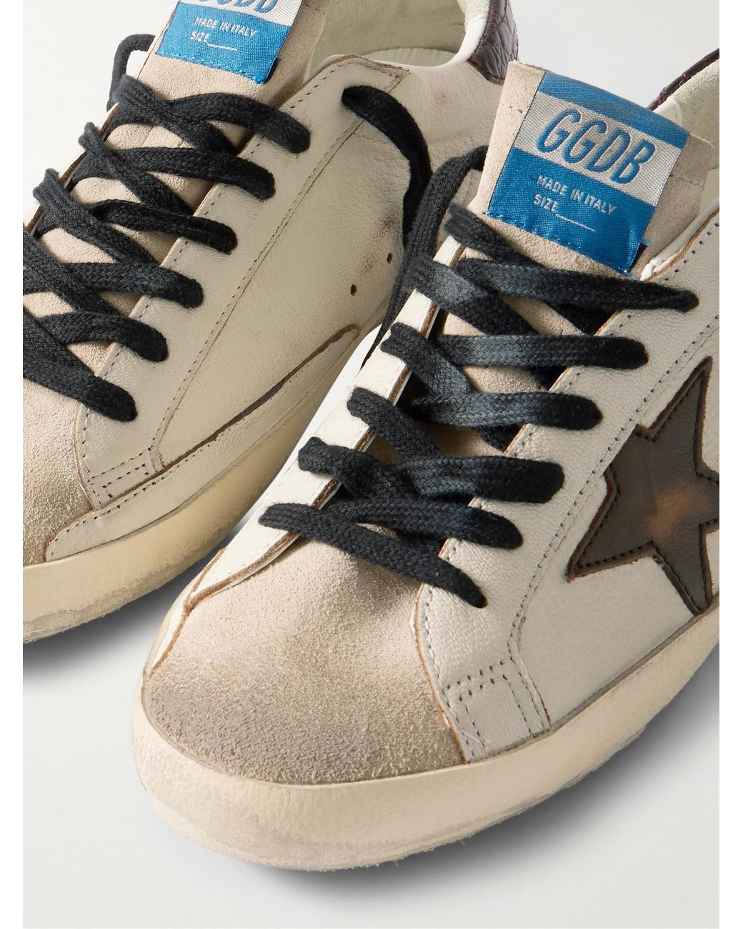 Golden Goose Deluxe Brand Natural Super-Star Distressed Croc-Effect And Suede-Trimmed Leather Sneakers for men