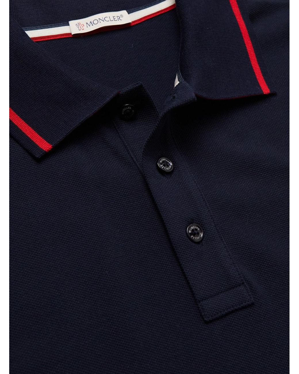 Moncler Blue Logo-Appliquéd Cotton-Piqué Polo Shirt for men