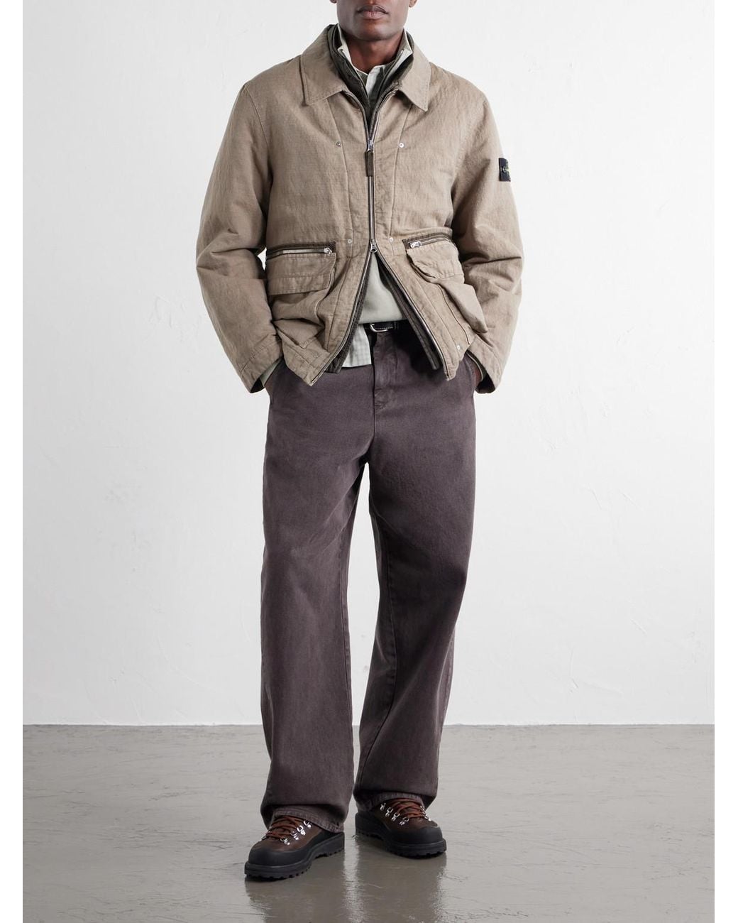 Stone Island Natural Garment-Dyed Cotton-Tc-Blend Padded Twill Jacket for men
