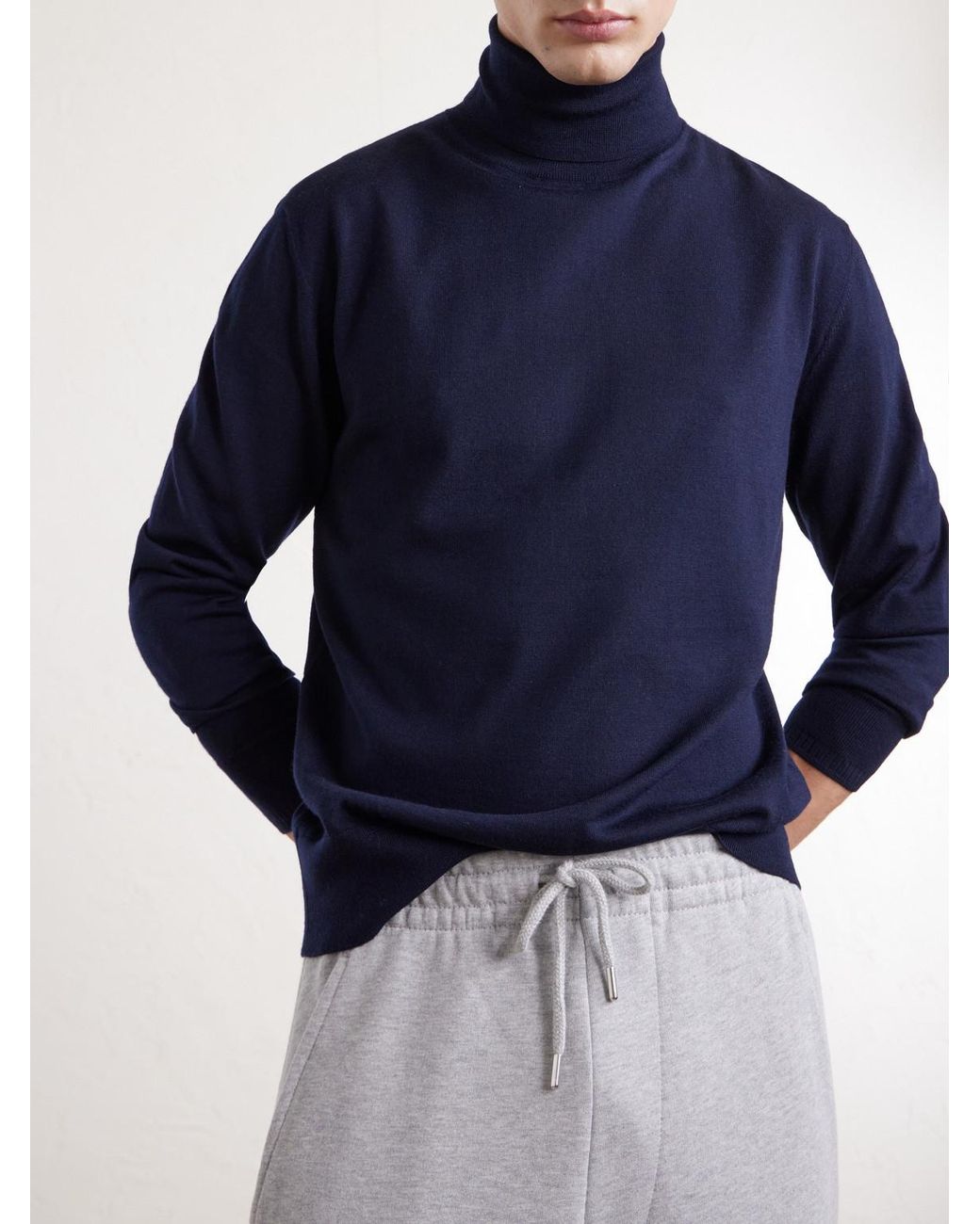 Dries Van Noten Blue Merino Wool Rollneck Sweater for men