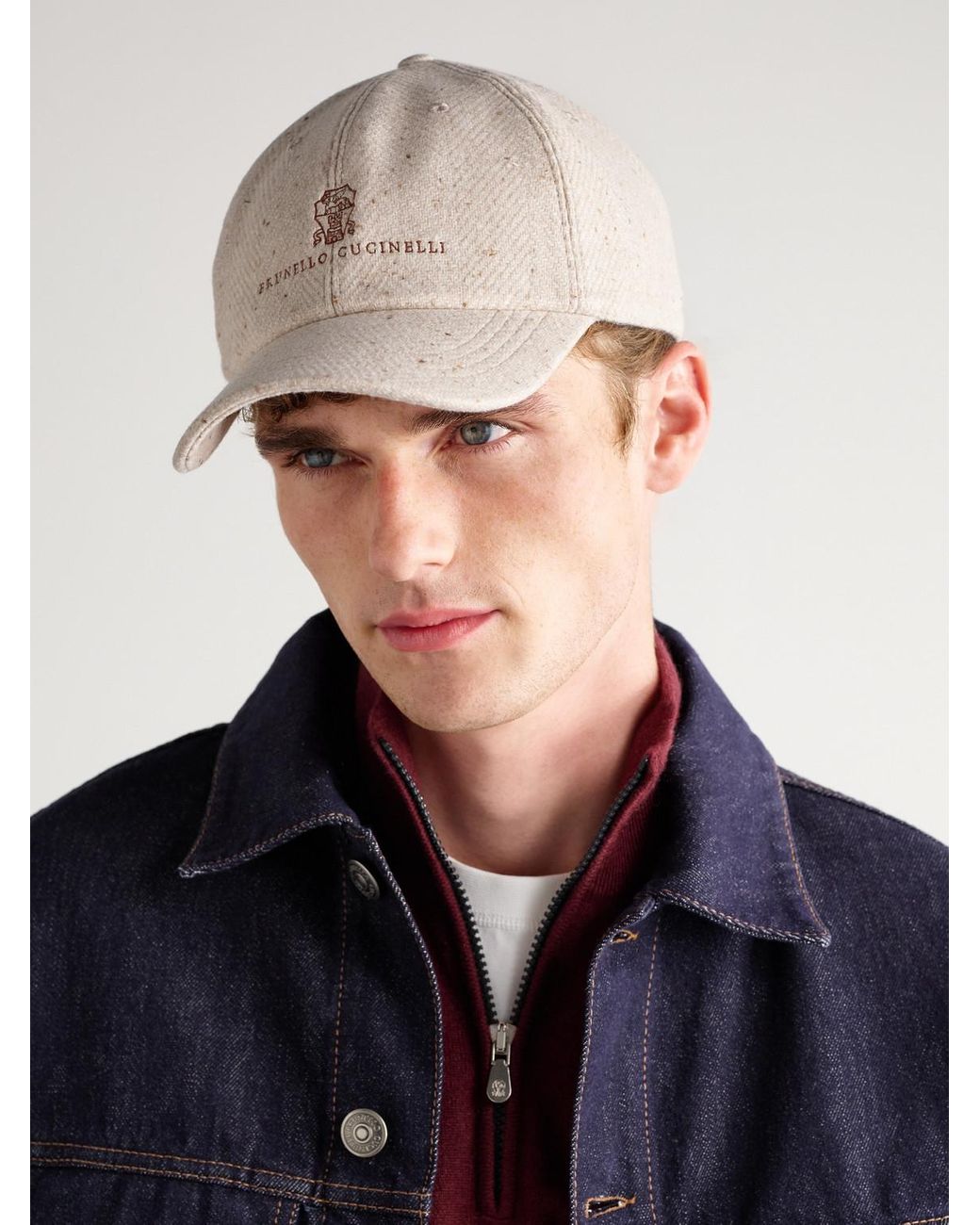 Brunello Cucinelli Natural Logo-Embroidered Wool And Cashmere-Blend Baseball Cap for men