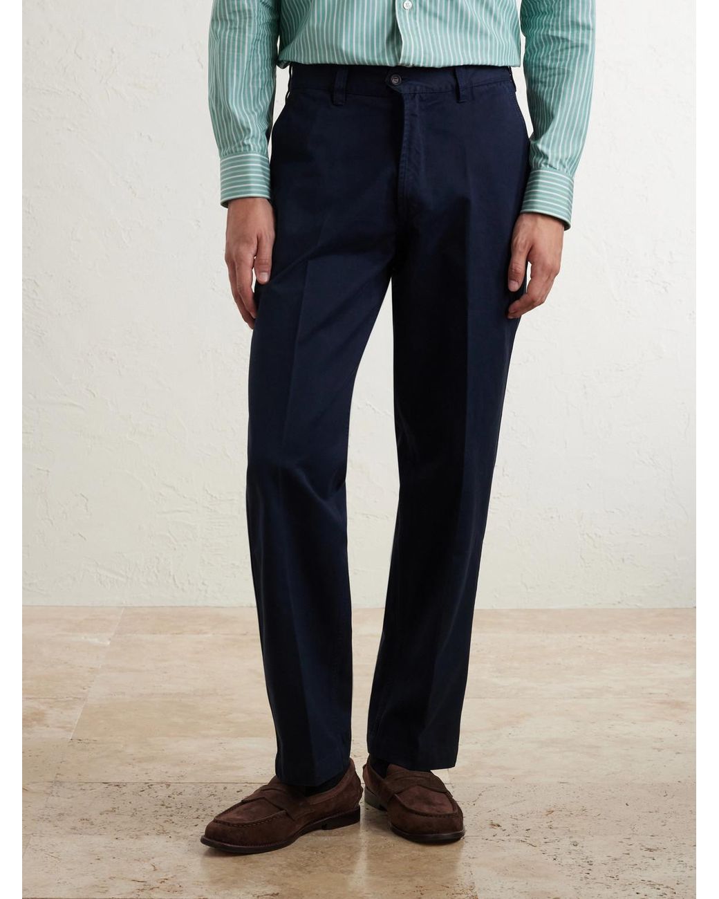 Drake's Blue Straight-Leg Cotton Trousers for men