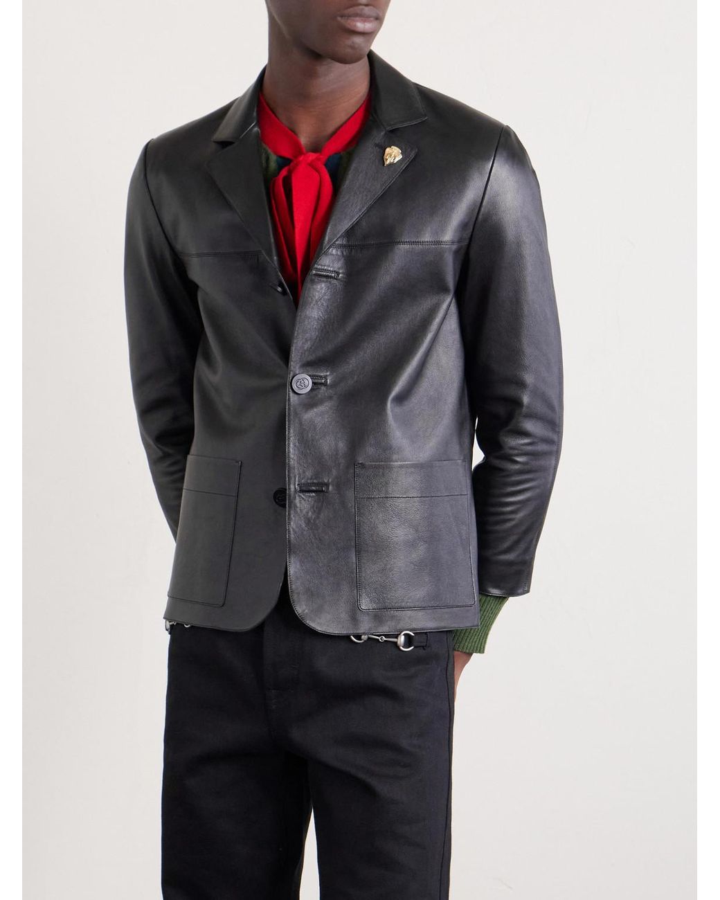Gucci Black Embellished Leather Blazer for men