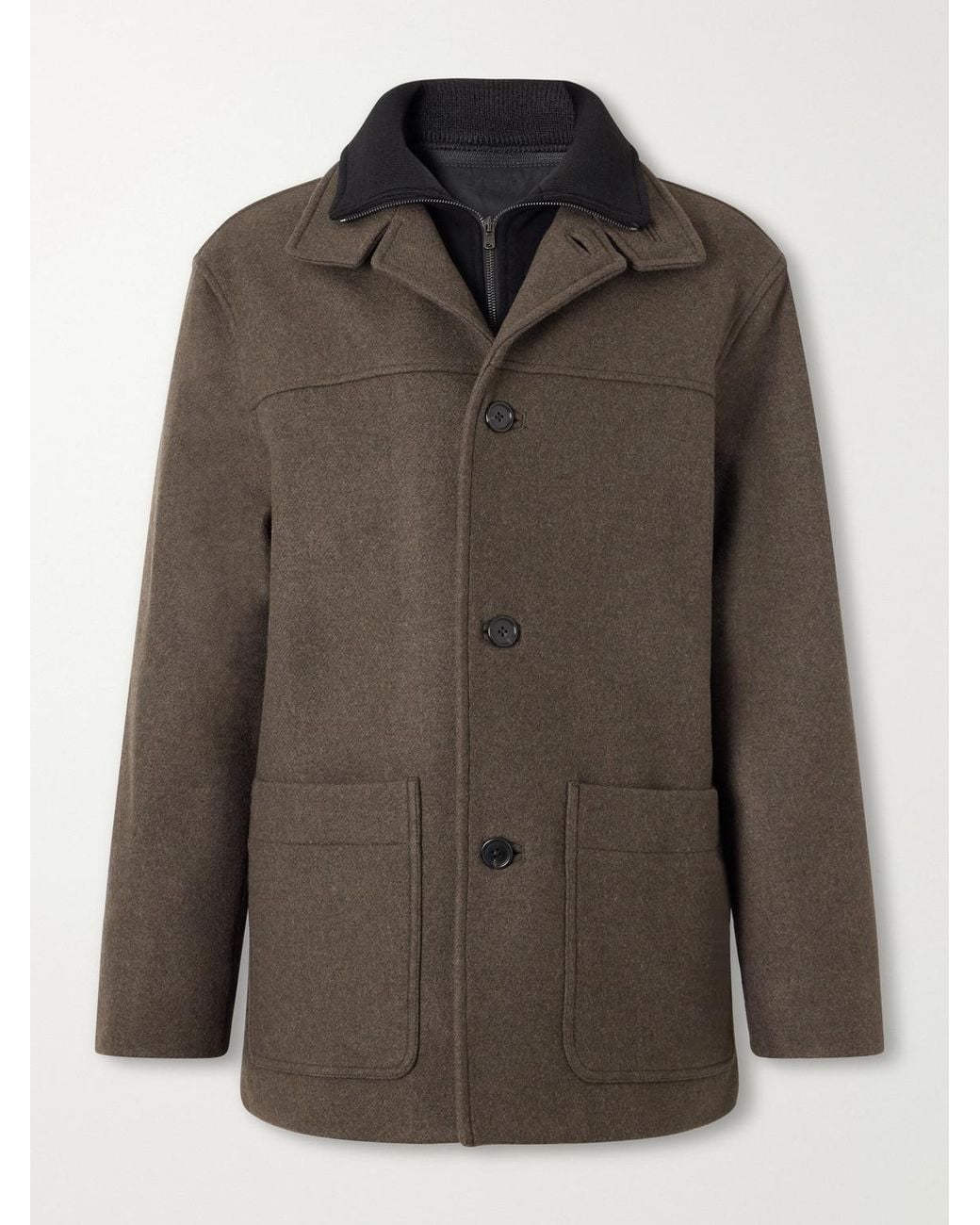 Margaret Howell Brown Knit-Trimmed Wool-Blend Melton Coat for men