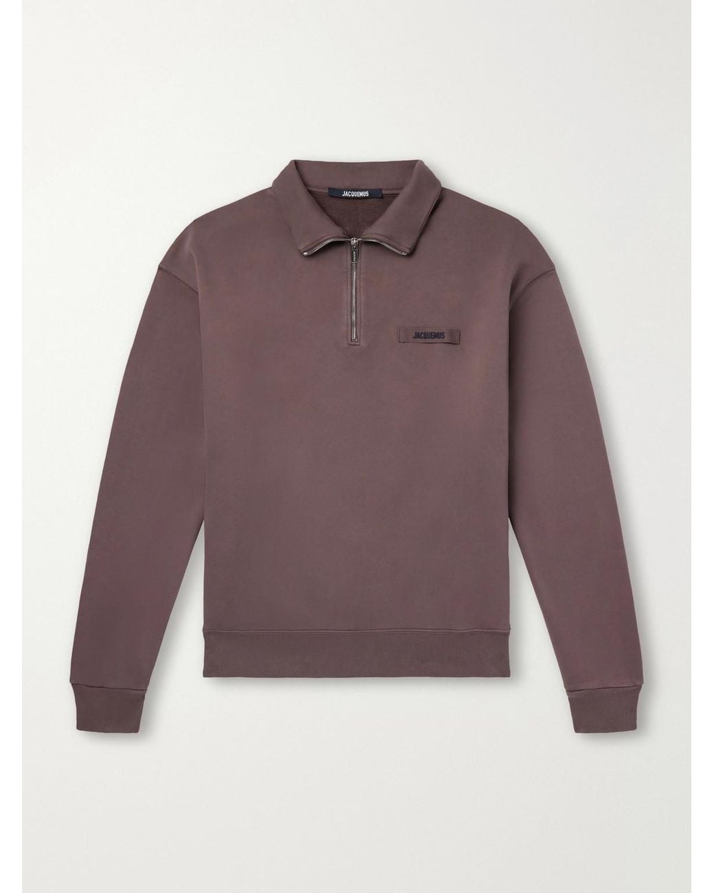 Jacquemus Purple Logo-Appliquéd Cotton-Jersey Half-Zip Sweatshirt for men