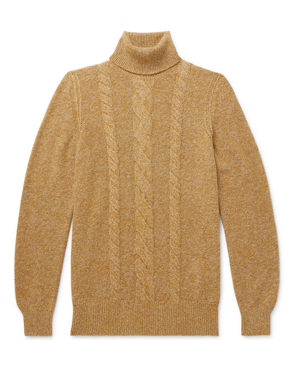 Loro Piana Cable-knit Mélange Baby Cashmere Rollneck Sweater in Yellow ...
