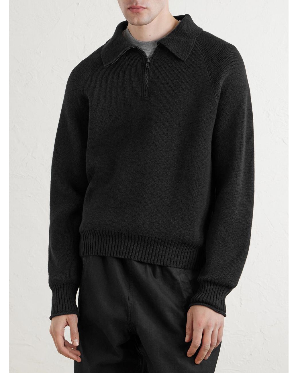 Margaret Howell Black Wool And Cotton-blend Half-zip Sweater for men