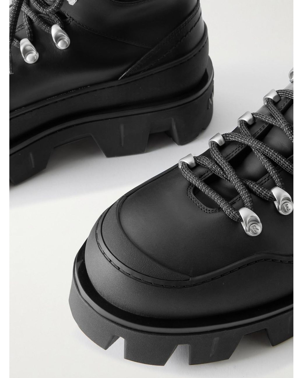Moncler Black Peak Rubber-Trimmed Leather Hiking Boots for men