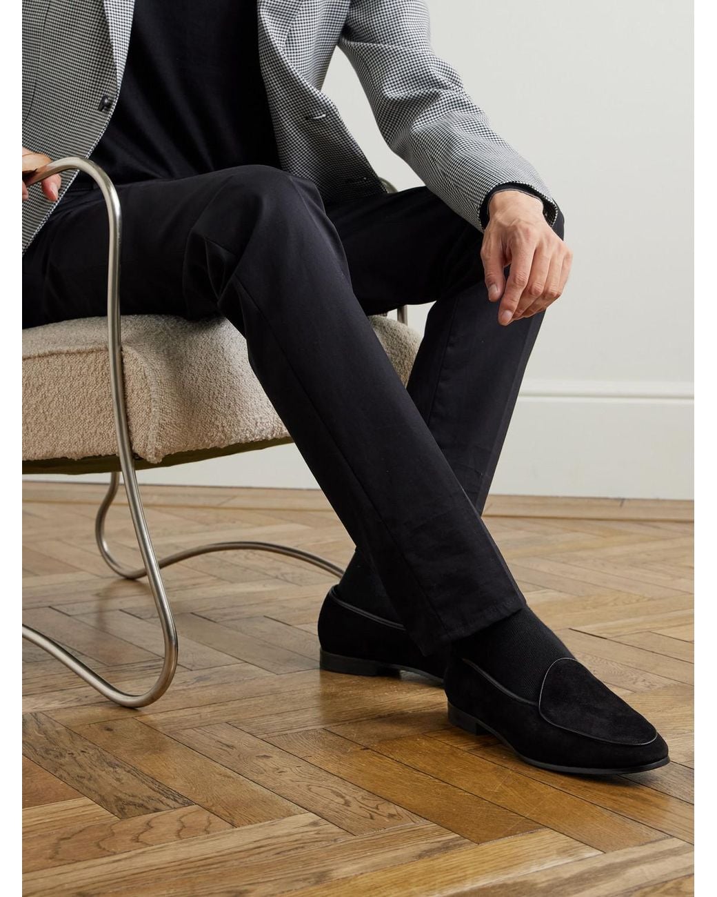 Morjas Black The Belgian Leather-trimmed Suede Loafers for men