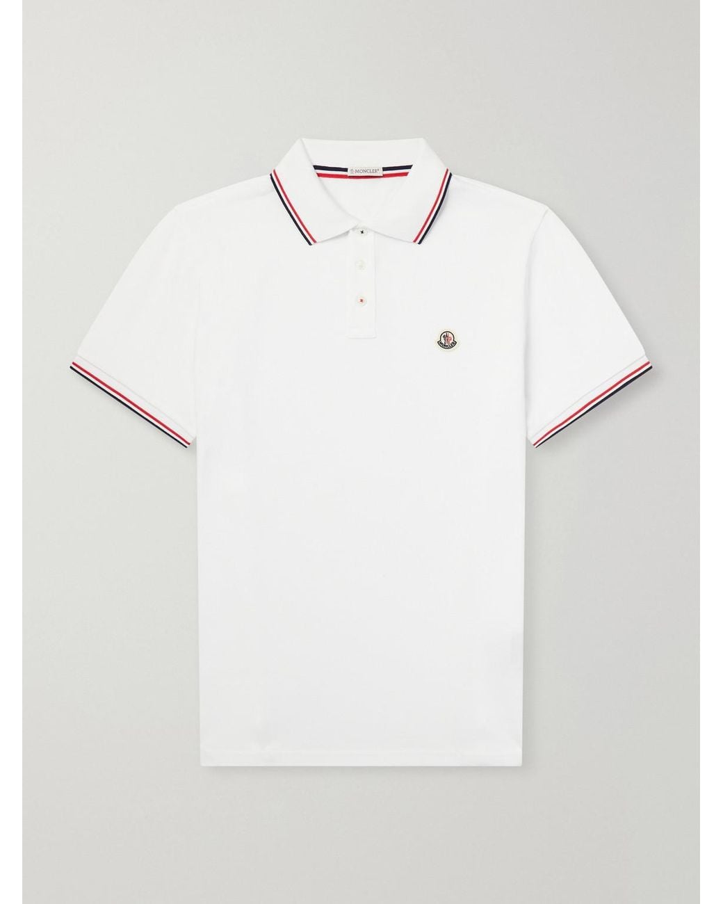 Moncler White Logo-Appliquéd Cotton-Piqué Polo Shirt for men