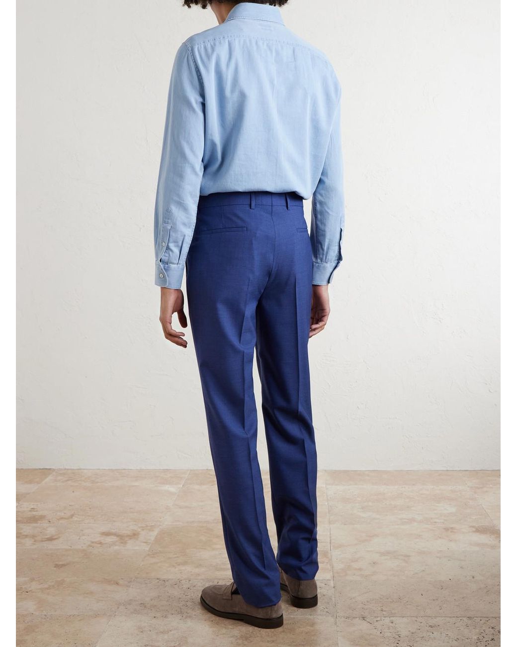 Brunello Cucinelli Blue Straight-leg Pleated Virgin Wool Suit Trousers for men