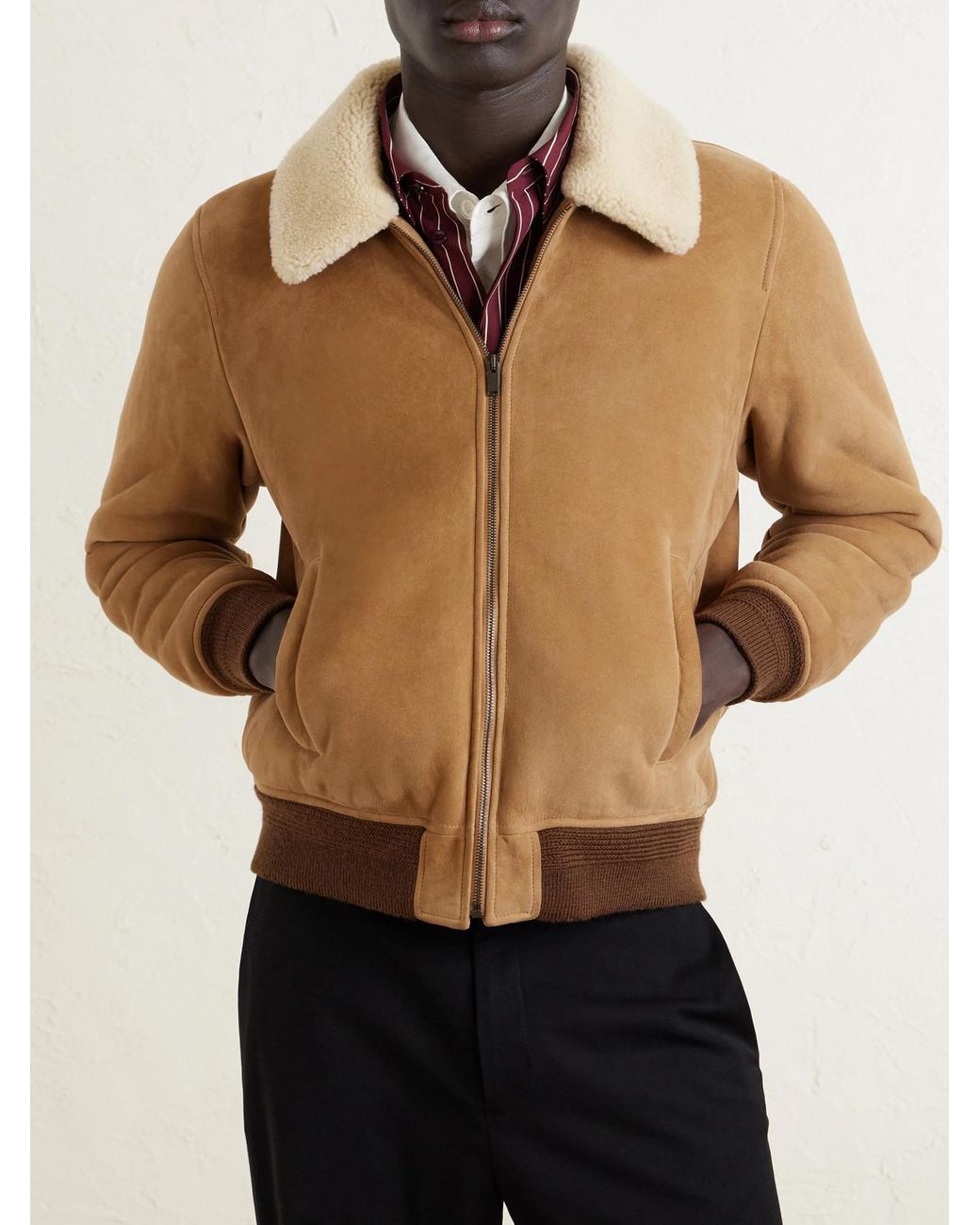 Saint Laurent Brown Shearling Blouson Jacket for men