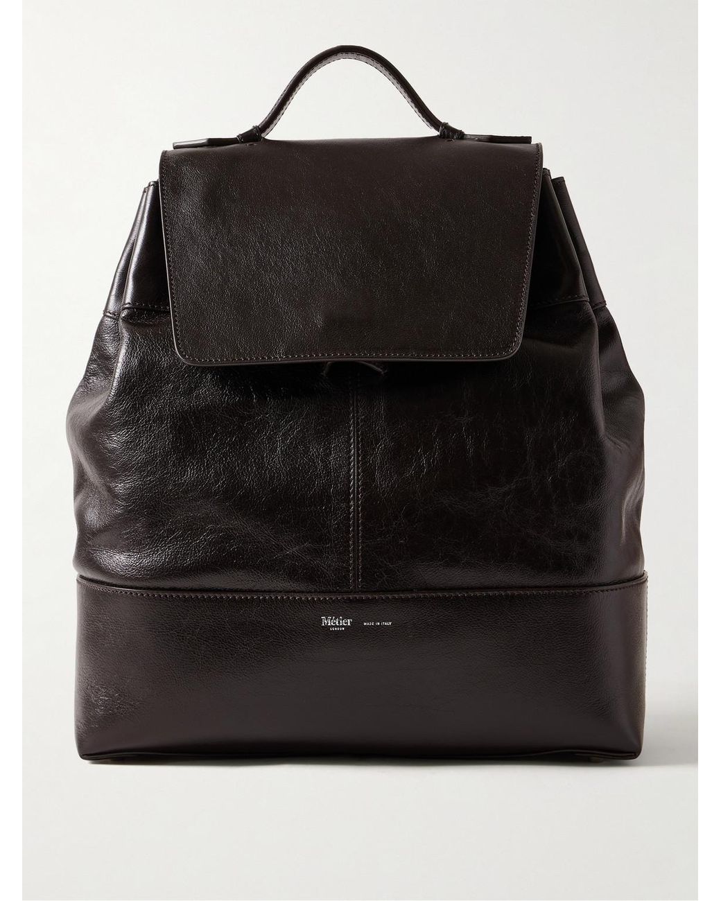 Metier Black Glide Full-Grain Leather Backpack for men