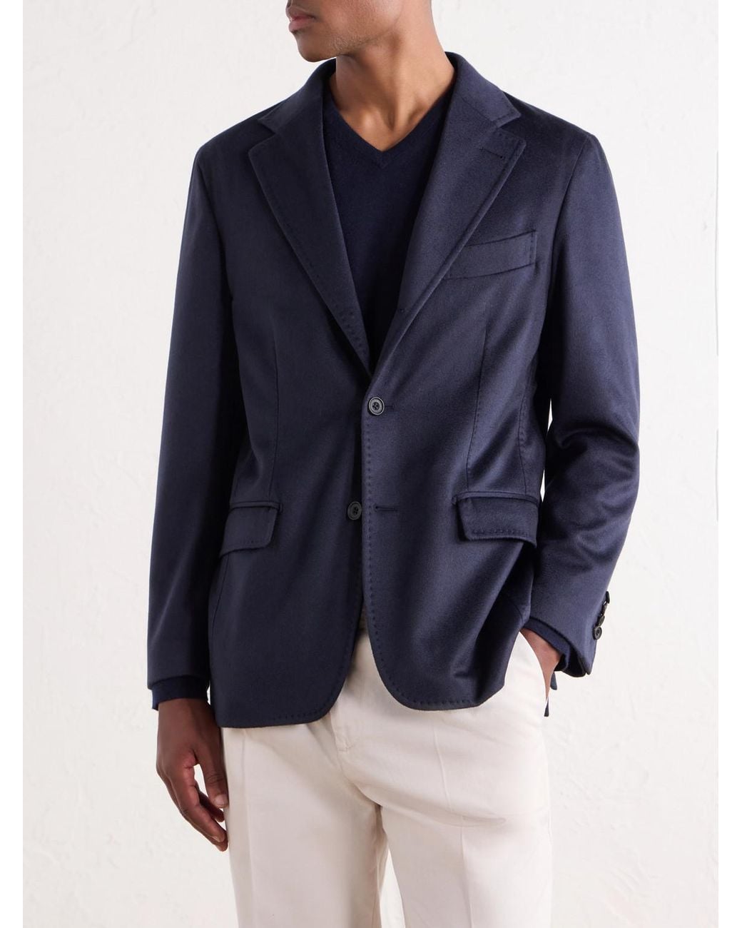 Rubinacci Blue Darted Cashmere Woven Suit Jacket for men