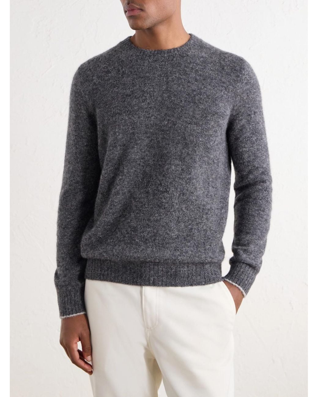 Brunello Cucinelli Blue Mélange Brushed Cashmere Sweater for men