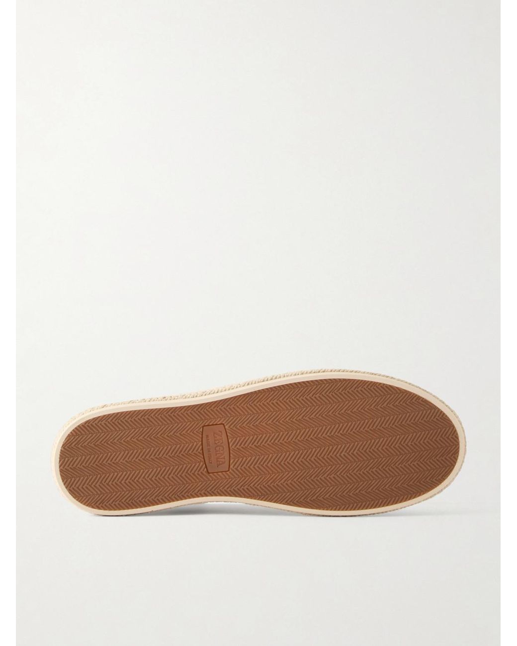 Zegna Natural Triple Stitch Leather-Trimmed Suede Slip-On Sneakers for men