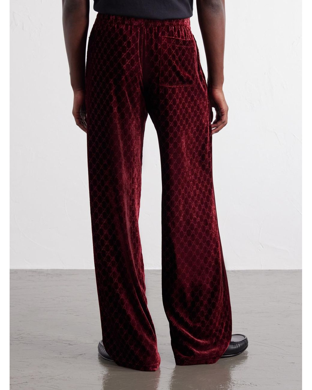 Gucci Red Straight-Leg Gg Supreme Velvet Trousers for men