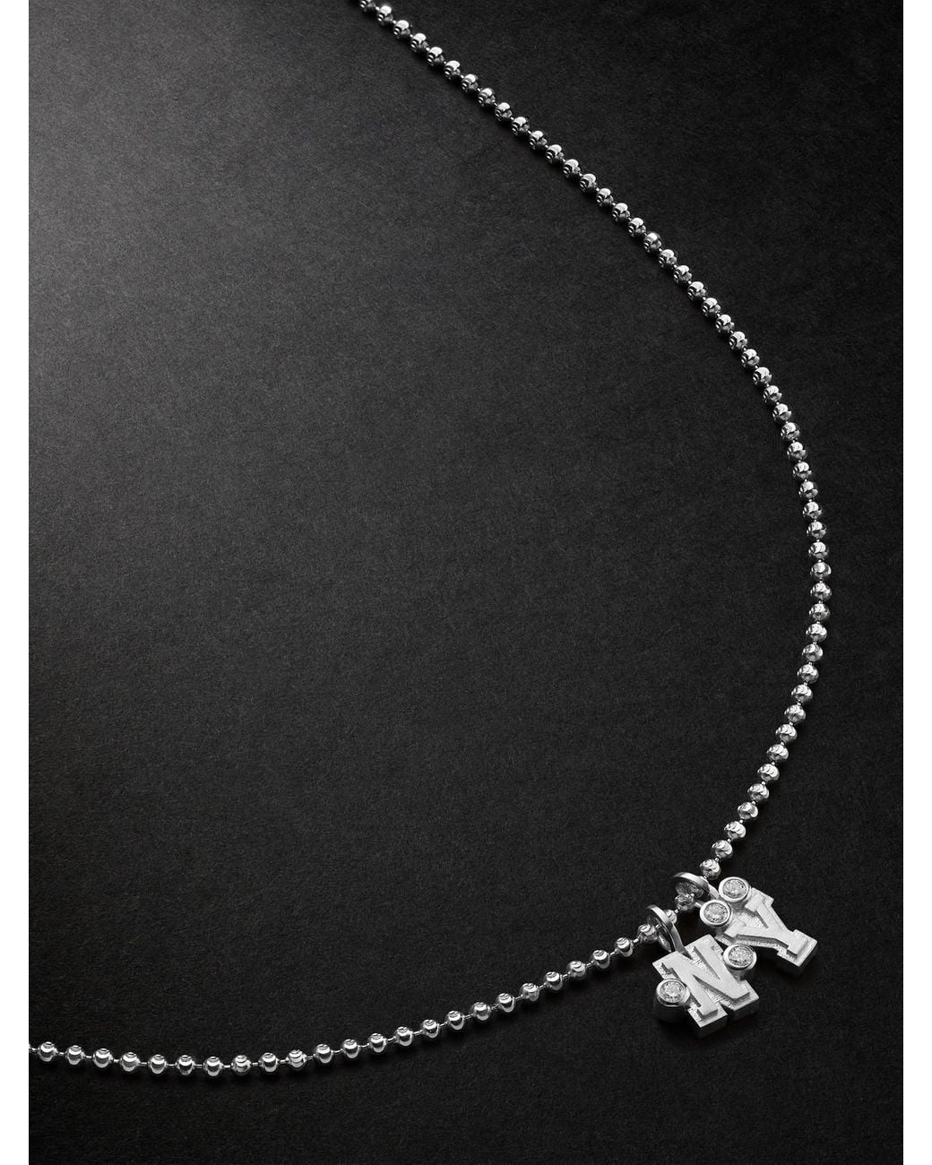 Greg Yuna Black Sÿlver Babÿ Umlaut Ny Initial Sterling Silver Diamond Pendant Necklace for men