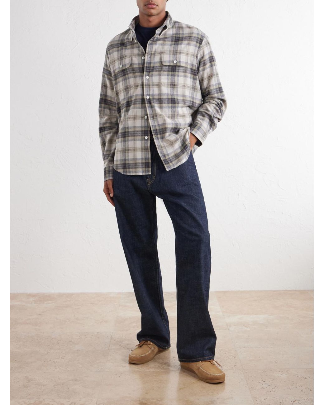 De Bonne Facture White Checked Cotton Shirt for men
